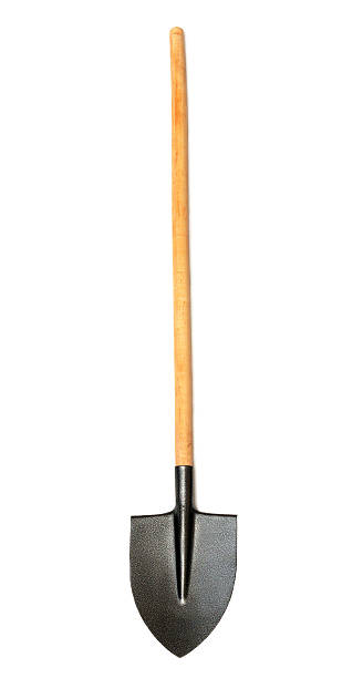 Shovel with wooden handle isolated on white background