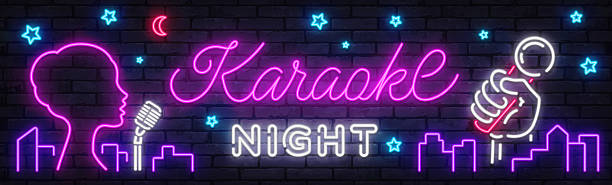 istock Neon vector illustration with the text Karaoke Night glowing on a brick wall. Perfect for party posters, music events, and nightlife promotion designs. 2264496267