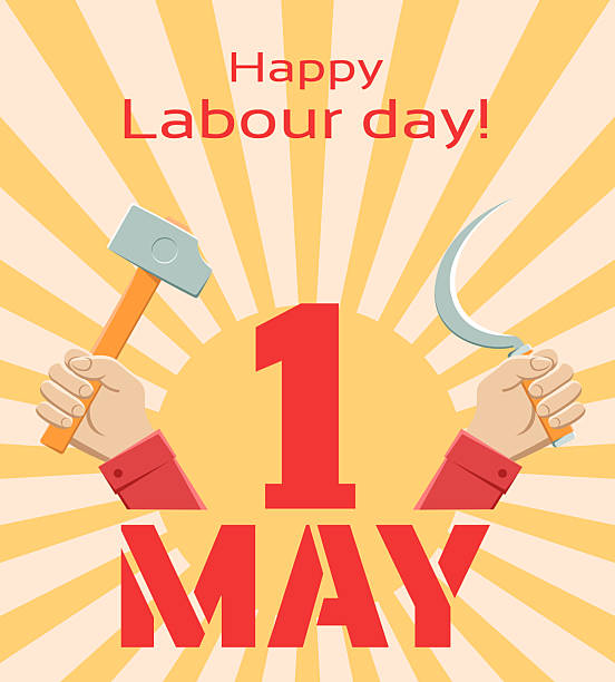 Poster for May 1, the international holiday Labor Day. Hammer and sickle. Vector illustration.