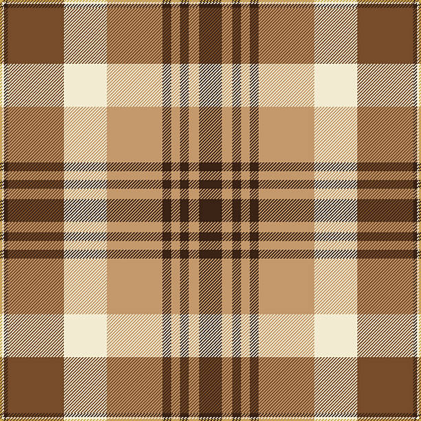 Brown Scottish tartan plaid pattern, fabric swatch close-up.
