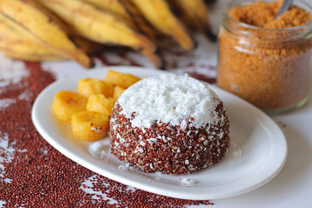 Red Quinoa Puttu with Coconut, Banana and Jaggery Powder