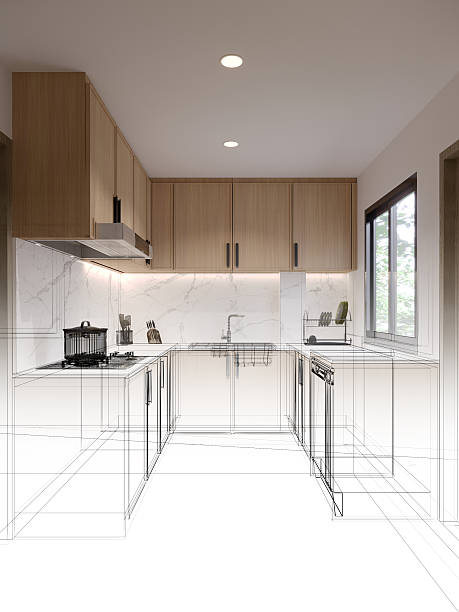 modern kitchen room  interior design, 3d rendering