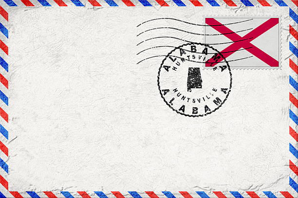 Alabama Huntsville Vintage Air Mail Envelope with Flag and Postmark