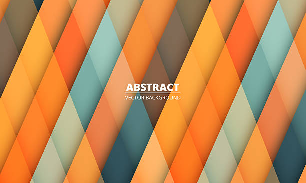 Layered diagonal bands in warm palette, abstract background with retro geometric pattern. Soft muted teal, orange and beige ribbons overlap to create depth and symmetry, clean smooth texture evokes
