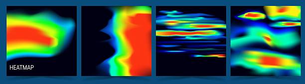 Abstract heatmap gradient background colorful data visualization Heat map. Abstract infrared thermographic vibrant heatmap gradients on dark background. Colorful data visualization style with smooth thermal transitions for tech presentation heat map texture stock illustrations