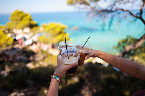 Enjoying coffee on the beach