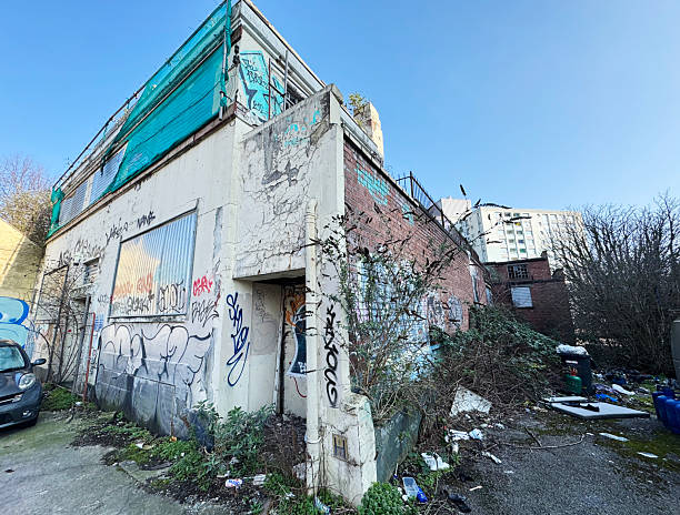 Graffiti on an old derelict industrial building in the Redcliffe area of Bristol, UK. March 2026
