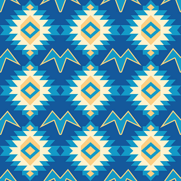 Abstract ethnic seamless pattern with zigzag shapes, Vibrant blue and yellow tribal textile background design