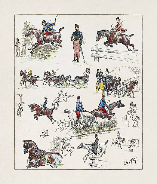 Color sketch by Crafty depicting several types of horse racing competitions held in the late 19th century.