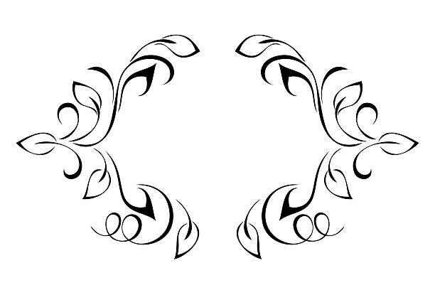 decorative symmetrical frame with stylized leaves, vignettes and curls; graphic design