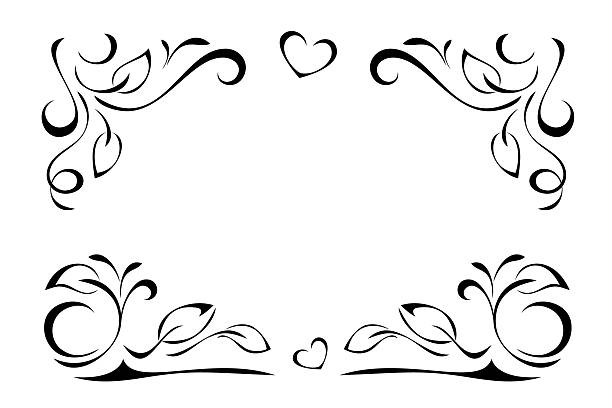 decorative symmetrical frame with stylized leaves, vignettes and curls; graphic design