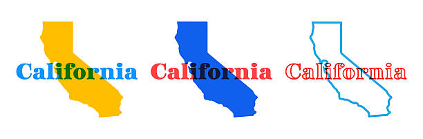 California state map silhouette with the state name in retro typography above. Vintage design with overprint colors and bold shapes, perfect for posters, apparel, travel graphics, and classic Americana themed designs.