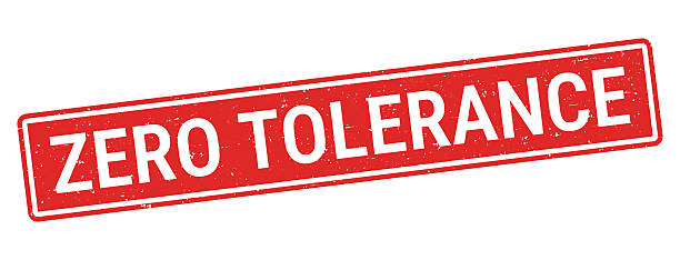 Zero Tolerance. Grunge rubber stamp for your own design, isolated on a blank background. The stamp is in red ink, it is composed of a text with a frame, the text is not colored. Vector Illustration (EPS file, well layered and grouped). Easy to edit, manipulate, resize or colorize. Vector and Jpeg file of different sizes.