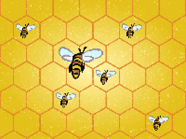 Pixel background with a beehive.