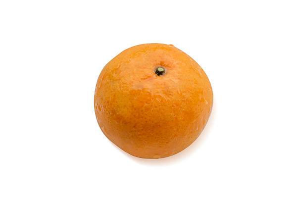 Single Fresh Tangerine Orange with Water Droplets Isolated on White Background