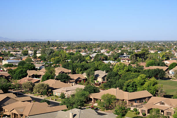 Aerial view of North-West Phoenix, Glendale and Peoria, a part of Valley of the Sun, from the top of Vision Hills, Arizona
