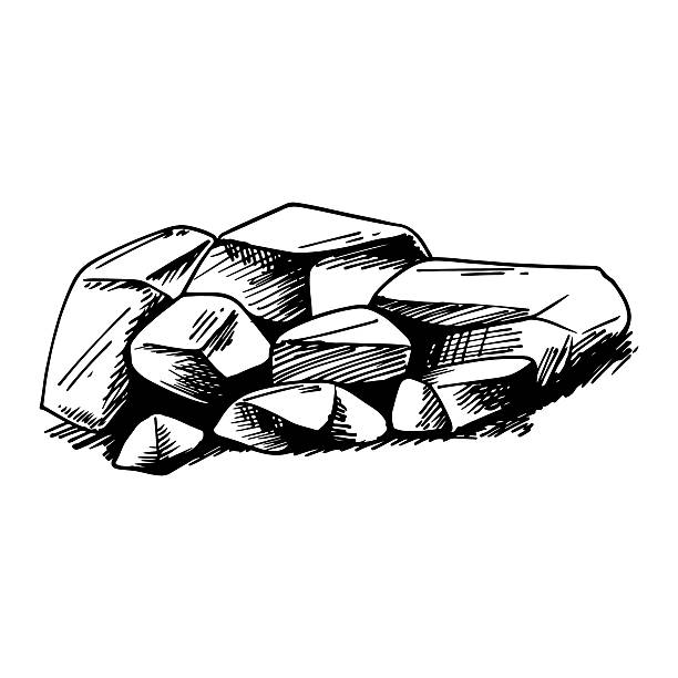 Hand drawn stone pile sketch vector illustration. ​Set of garden rocks engraving style for landscape design. ​Natural rock fragments and pebbles line art. ​Black and white sketch of a heap of stones