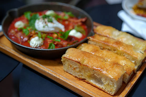 Golden Toasted Focaccia Bread Served with Gourmet Shakshuka