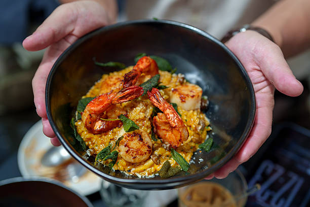 Gourmet Scallop and Prawn Pumpkin Risotto with Crispy Sage