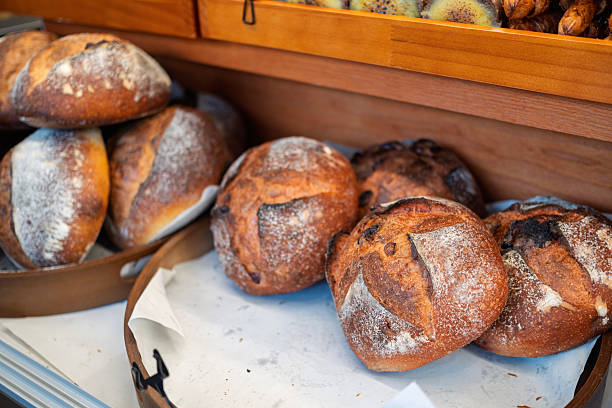 Freshly Baked Artisanal Sourdough Bread in Bakery