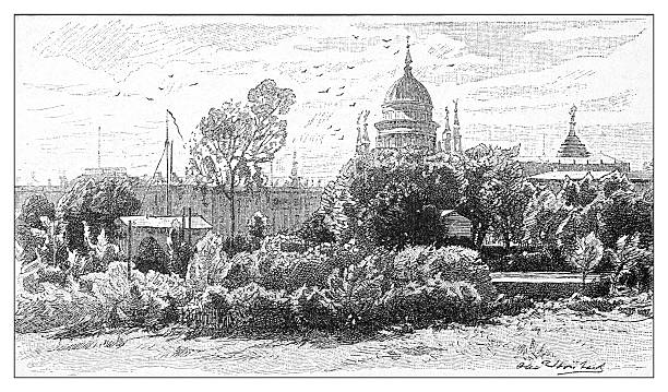 A 19th-century wood engraving depicts the State Capitol in Richmond, Virginia, seen from a distance amidst lush trees and foliage.