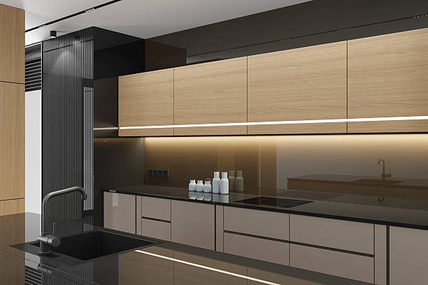 Modern Pine Wood L-Shaped Kitchen