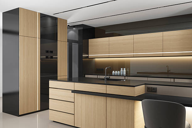 Modern Pine Wood L-Shaped Kitchen