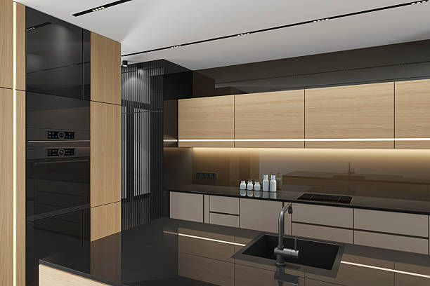 Modern Pine Wood L-Shaped Kitchen