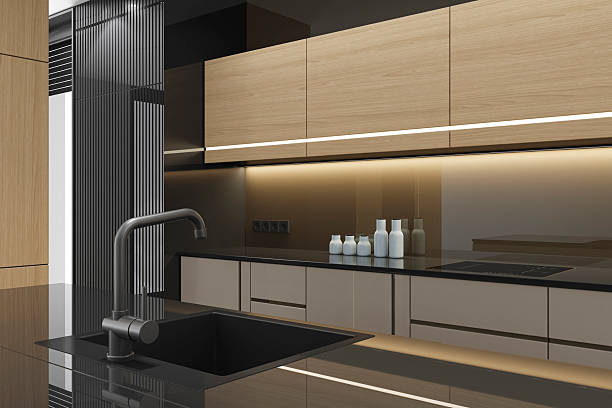Modern Pine Wood L-Shaped Kitchen