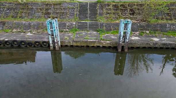 An abandoned port with its infrastructure, photograped with a drone
