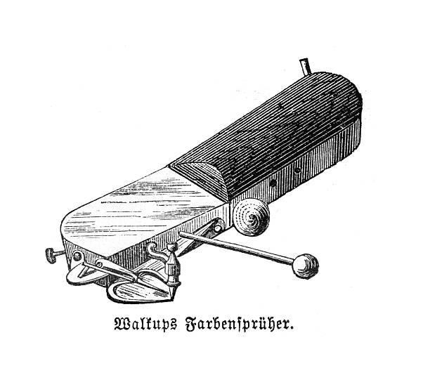 Paint Sprayer, 19th Century Engraving: Antique Illustration of a Paint Sprayer, a Mechanical Device for Applying Paint, Black and White Art