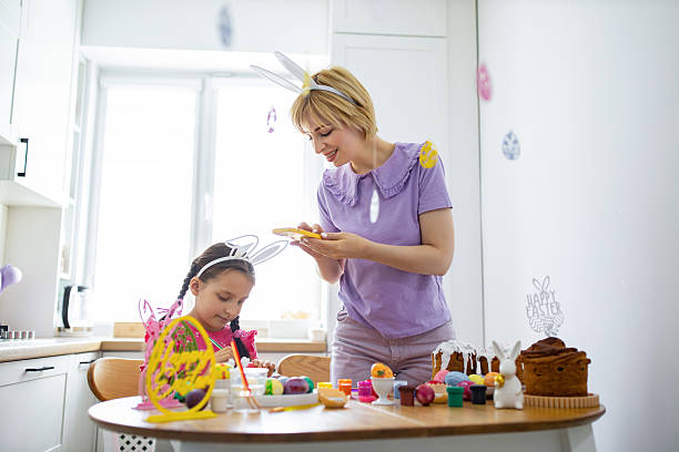 Mom Photographs Daughter Decorating Eggs