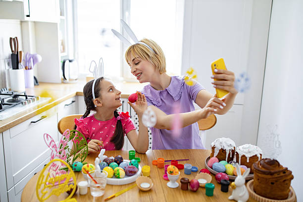Mother and Daughter Easter Egg Decorating
