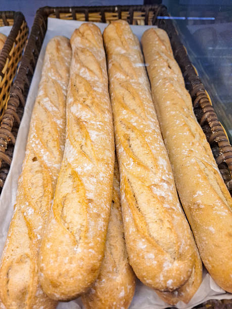 Fresh Baguettes Displayed in Bakery Basket
