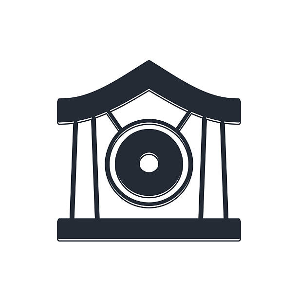 Black Gong musical percussion instrument circular metal disc icon isolated on white background. Vector.