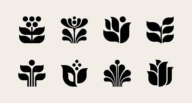 Modern geometric abstract flower icons.