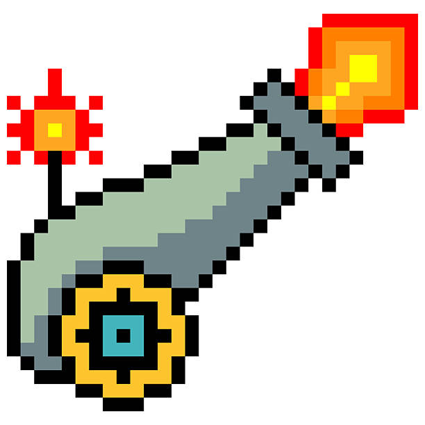 Cannon weapon with 8 bit retro pixel art