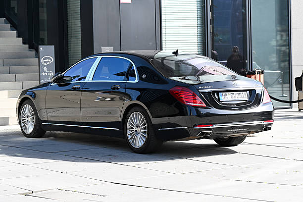 A black Mercedes-Maybach S 600 in a parking lot in Düsseldorf