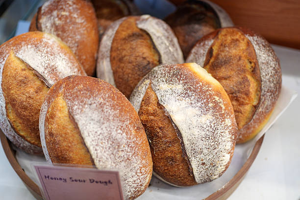 Freshly Baked Honey Sourdough Bread Loaves in Bakery