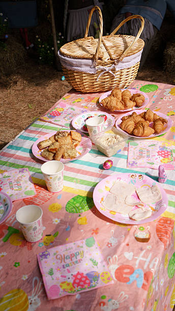 Easter picnic table set for spring celebration outdoors