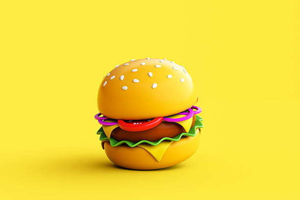 3D Rendering of Hamburger on yellow background.