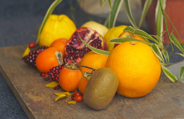 Pomegranate slices and assorted fruits
