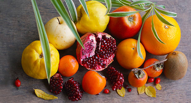 Pomegranate slices and assorted fruits