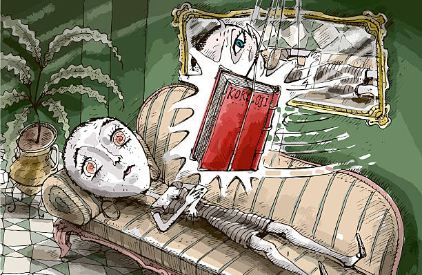 Vector The woman lies down, the swaying book hypnotises her.