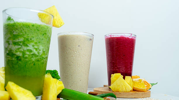 Colorful healthy fruit and vegetable smoothies for detox