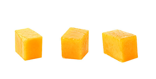 Mango cubes. Juicy mango cubes , mango cube slices Isolated on a white background.