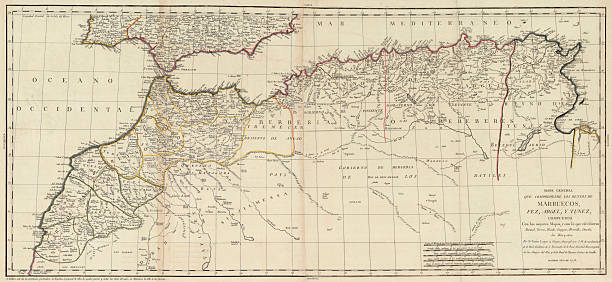Antique north african map. Morocco Argelia, Tunisia. Spanish language