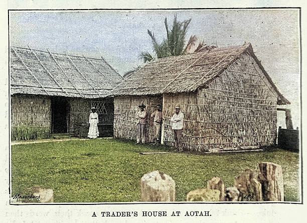 Trader's house at Aotah, Solomon Islands, Vintage photograph 19th Century 1890s