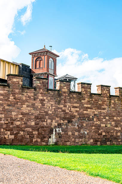 Reconstructed gates of the historic mamucium roman fort in castlefield manchester