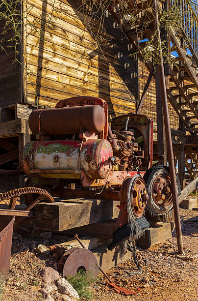 Phoenix, Arizona - February 3, 2026: A rusted Worthington air compressor machine in Goldfield, later Youngsberg, a gold mining town, now a ghost town in Pinal County, Arizona.